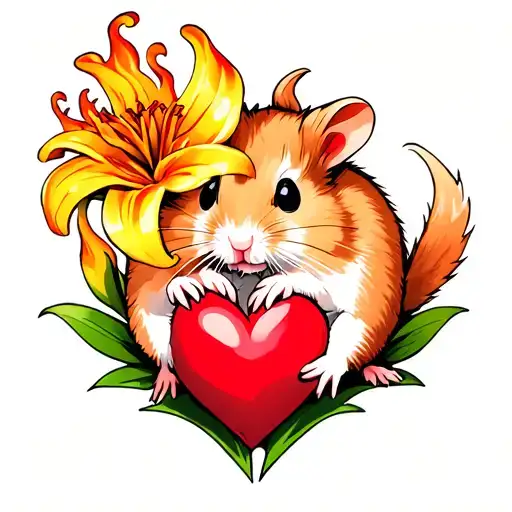 Fireball Lily And Paws Of A Hamster And Heart Symbolizing Love
