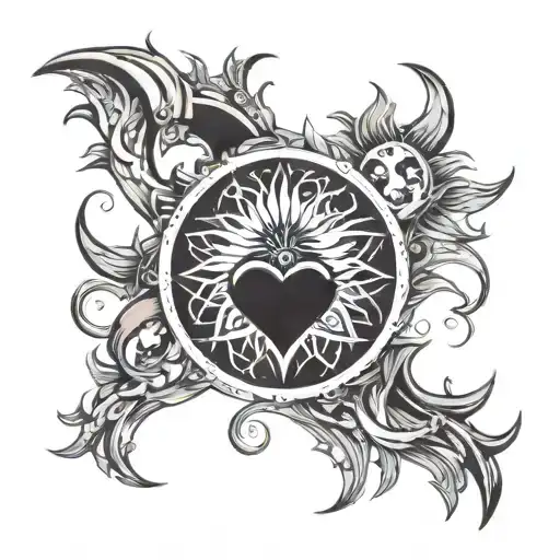 Sun Moon And Love Heart Intertwined Representing Strength