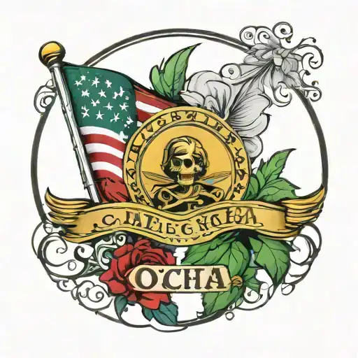 Mexican American Flag With Last Name Ochoa In The Middle