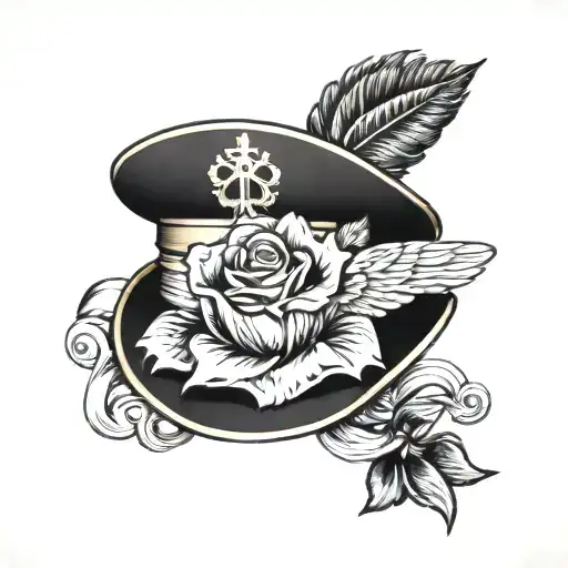 Shipcaptain's Hat With Rose In Angel Wing Attached