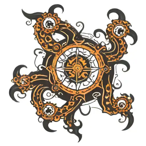 Three Eyes Outlined By Black Writhing Tentacles