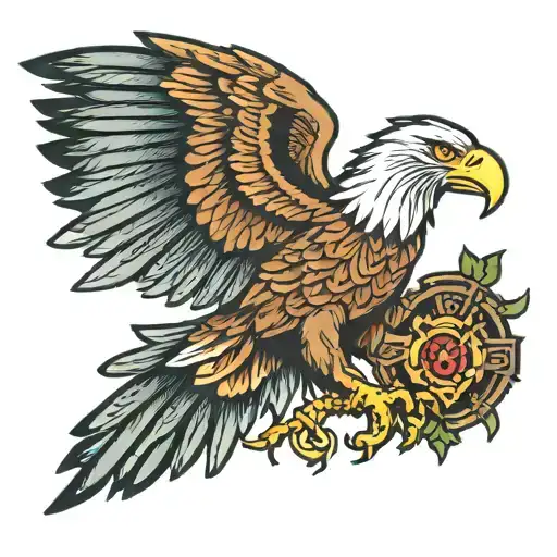 American Traditional Eagle Chest Tatoo With A Cross In The Center Of The Eagle