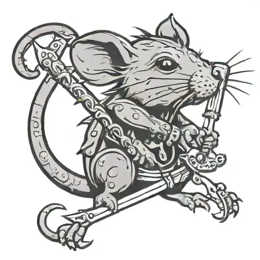 Metal Rat Holding A Sword