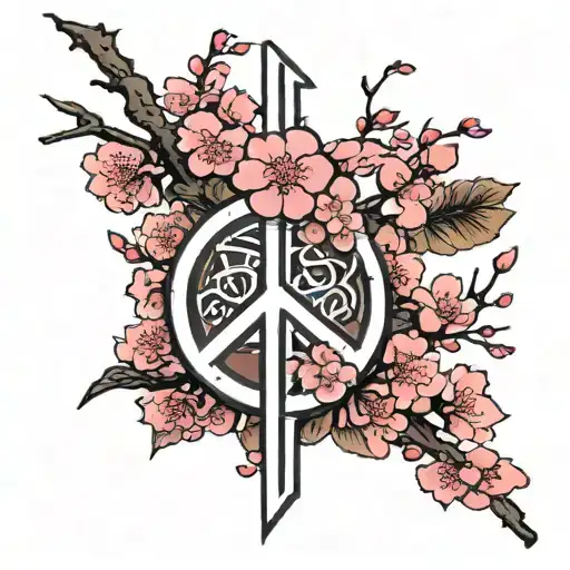 The Word Peace In Japanese Vertically With A Cherry Blossom Tree As A