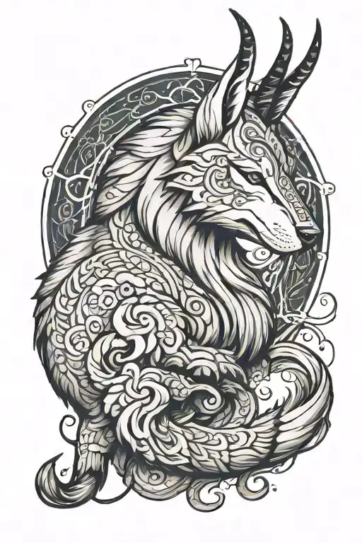 Capricorn Zodiac Sign With Husky Siberian Like With Tail