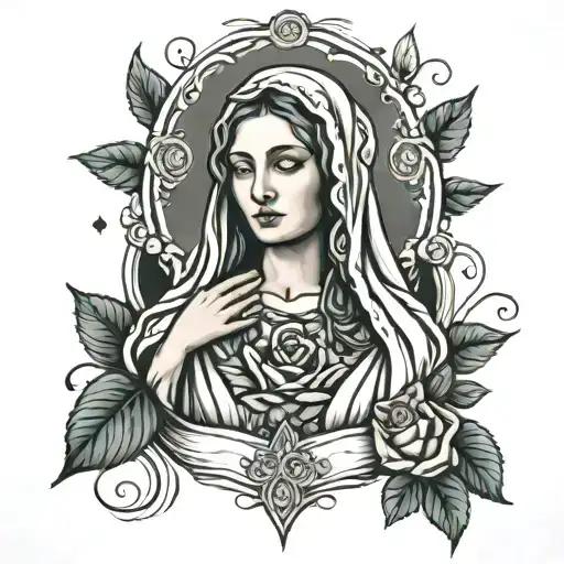 The Virgen Mary Going Up Hand With A Rose Mixed With Santiago On Back Hand