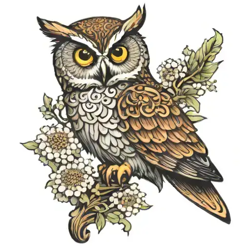 Warrior And Queen Anne's Lace Type Owl Perched Atop