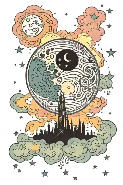 Full Moon Surrounded By Multicolored Sky Filled With Stars