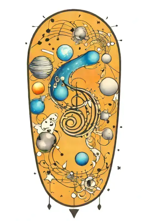 A Cosmic Mandala Incorporating Musical Notes And Planets