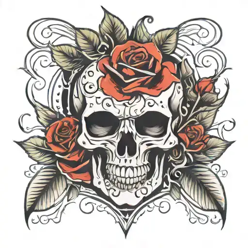 Red Rose Skull Face