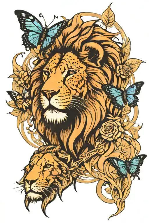 Butterfly And Lion Head