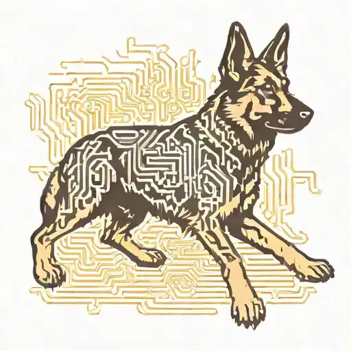 German Shepherd Silhouette Surrounded By Matrix Code