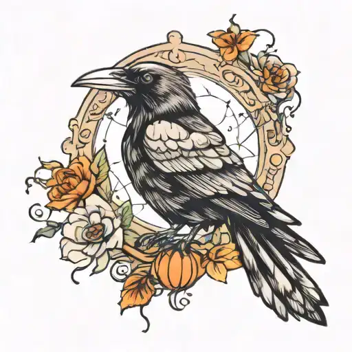 Crow Witchy Astrology Tattoo Design