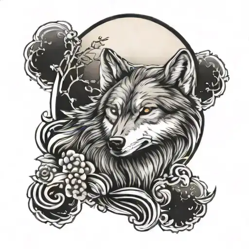 Wolf With Moon