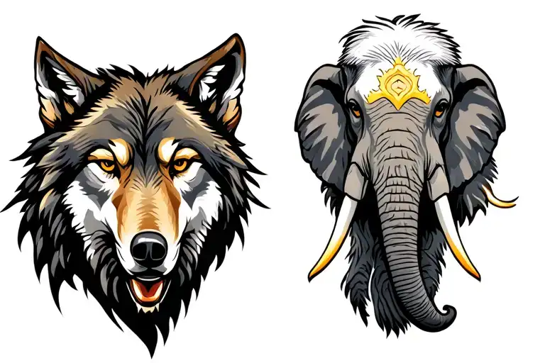 Wolf And Eagle And Elephant Head