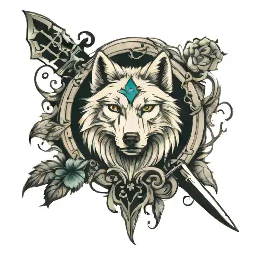 I Would Like To Get A Tattoo Design Of A Sword A Wolf A Nymph All Mixed And Harmonized