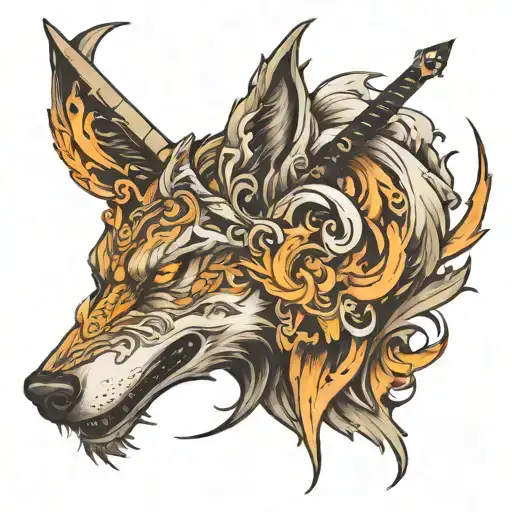 I Would Like To Get A Tattoo Design Of A Sword A Wolf A Nymph All Mixed And Harmonized