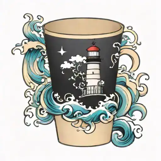 Lighthouse In Coffee Cup Surrounded By Waves