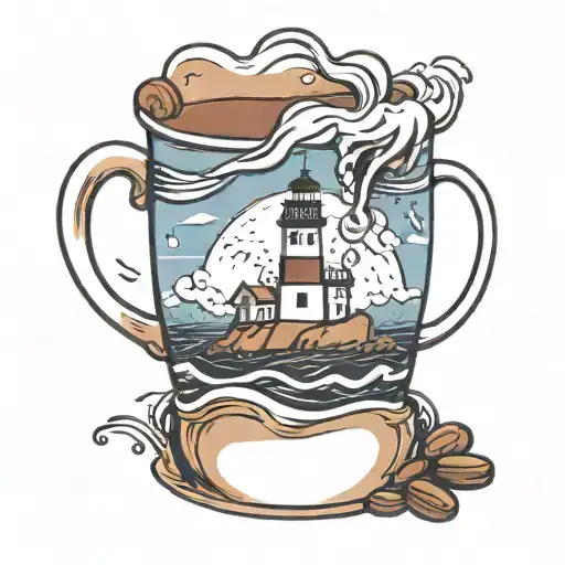 Mug With Splashing Coffee Inside And A Lighthouse Sticking Up From The Middle Of The Coffee