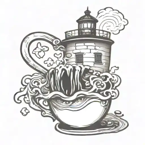 Mug With A Little Bit Of Coffee Inside And A Lighthouse Sticking Up From The Middle Of The Coffee
