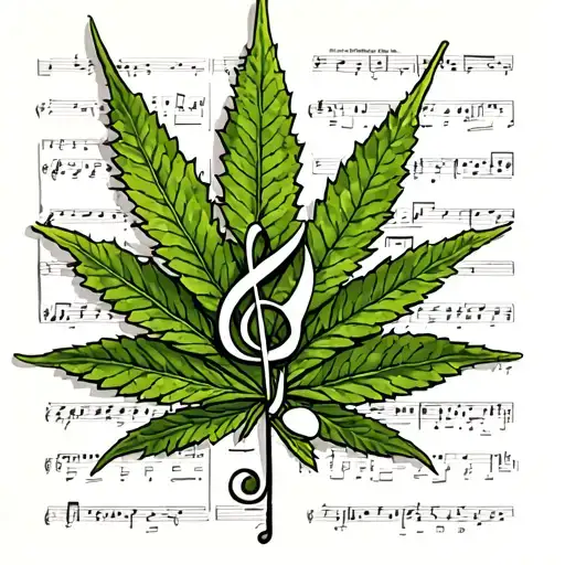 A Marijuana Leaf Intertwined With A Treble Clef And Book Pages