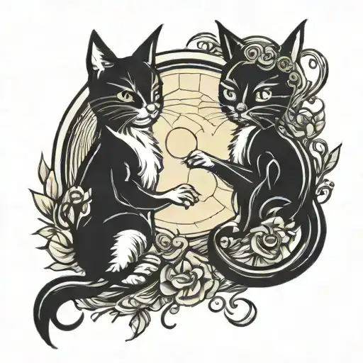 Cat And Bat And Moon Rising