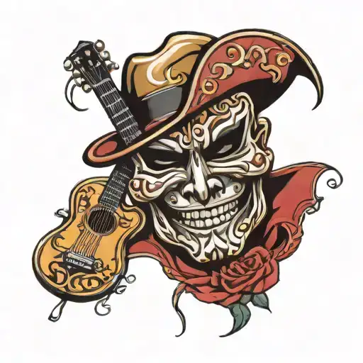Theatrical Mask With Guitar Neck