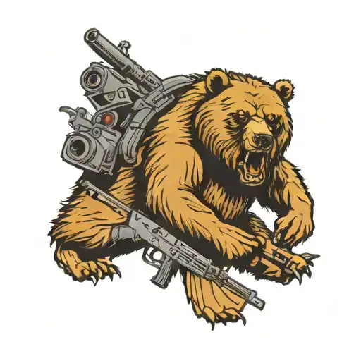 A Tattoo Of Angry Bear Holding Ak 47