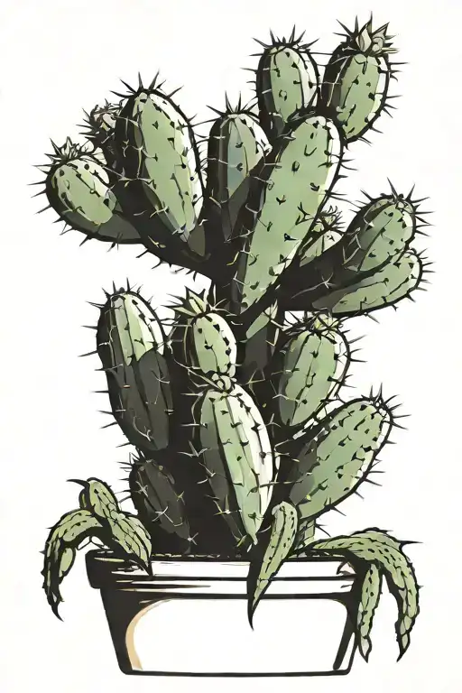 Tall Classic Cactus In A Single Decorated Pot No Flowers Growing