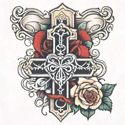 Cross With Heart And Rose Wrapped