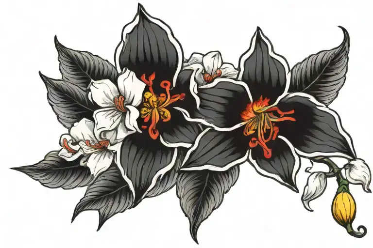 White Ochid With Lemon And Black Hearth