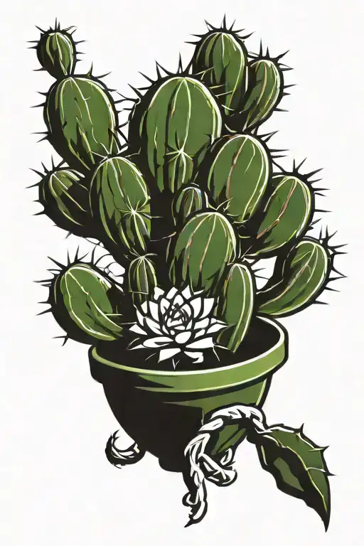 Traditional Cactus In A Decorated Pot