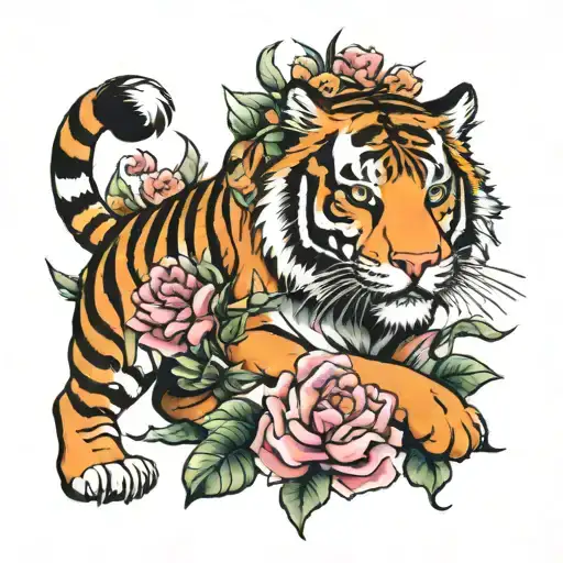 Tiger And Flowers