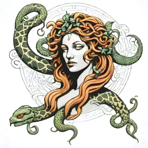 Medusa Virgin Mary Snakes Intertwined Representing