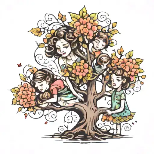 Tree In Women Form With Kids