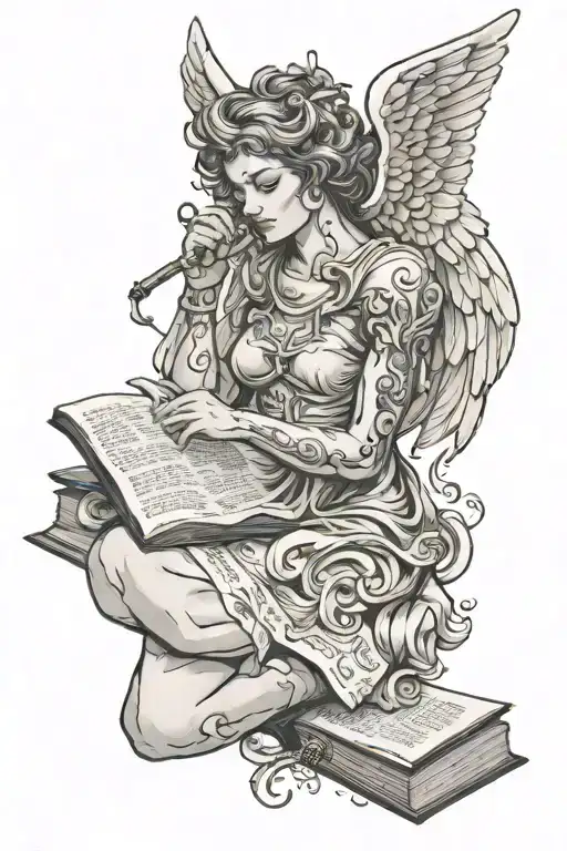 An Angel Biting Into A Scroll Of Legal Text