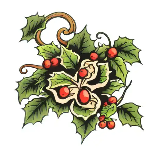 Paw Print With Holly Leaf With Berries