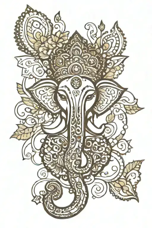 Small Thin Floral Mehndi With Abstract Ganesha