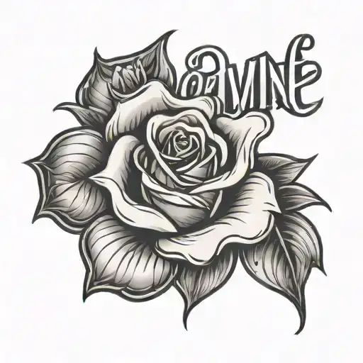 Rose With Chrome Heart Font That Says Devine