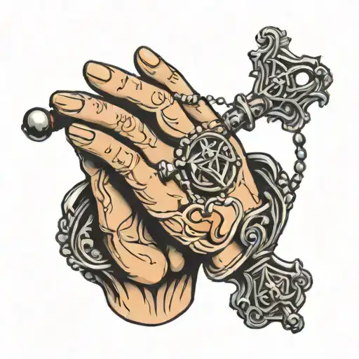 Prayer Hands Holding A Rosary