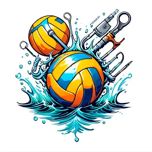 An Intricate Water Polo Ball Design Incorporating Surgical Tools And Equipment