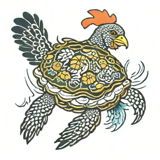 Chicken Swimming With Sea Turtle