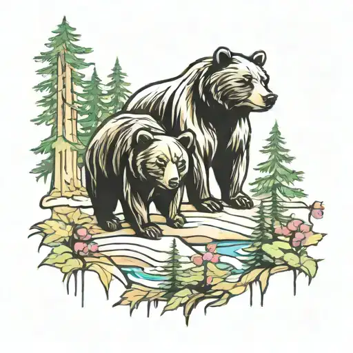 Bears In Forest Scene