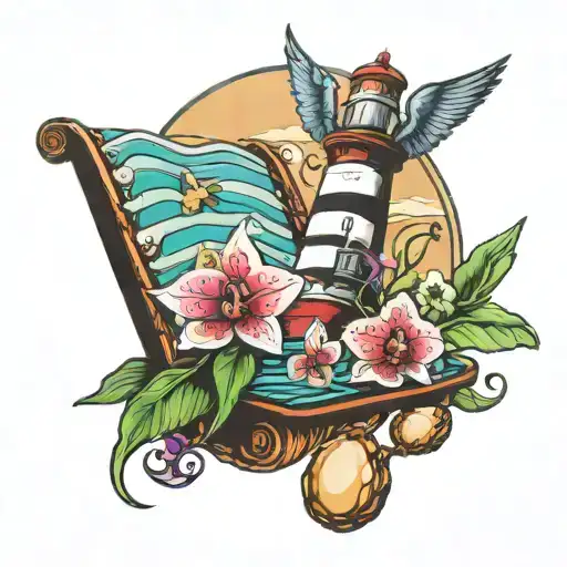 Lighthouse Seagul Orchid Beachchair Seashell Surrounded