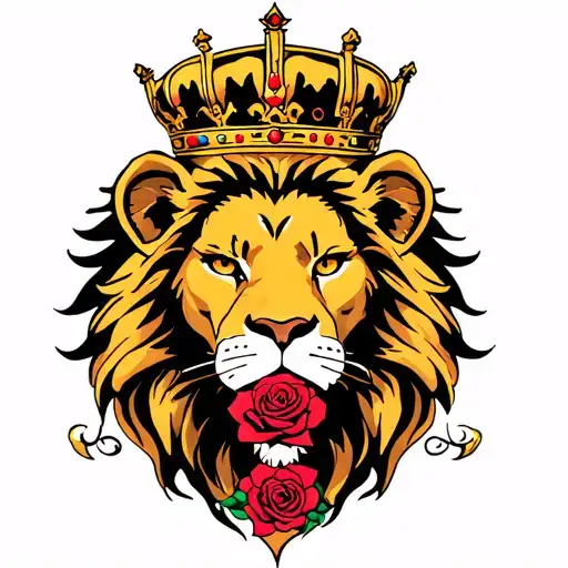 Crowned Lion With Rose In Mouth