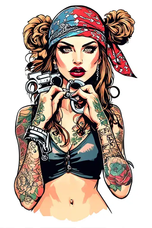 Woman Gangster Girl Bandana Handcuffs