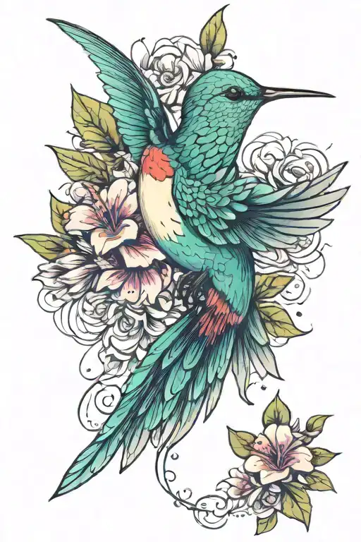 Hummingbird And Flowers