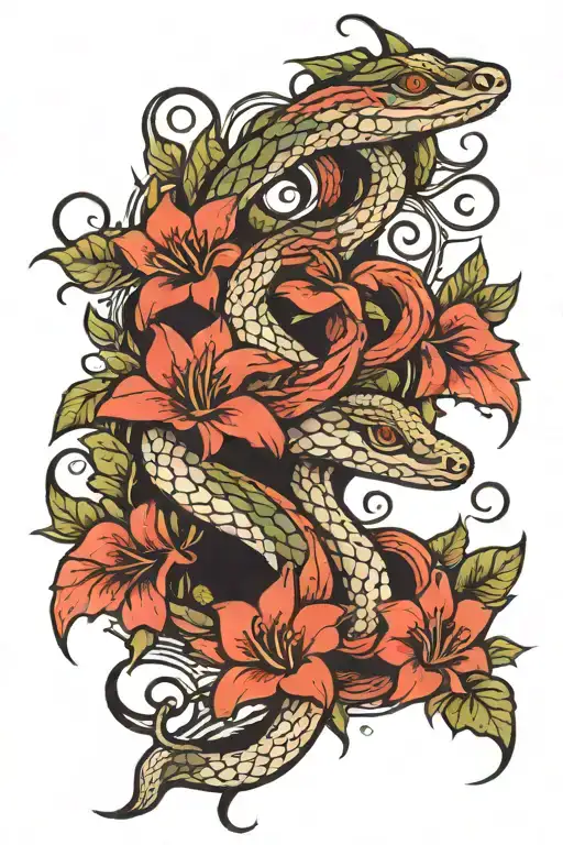 Lillys Leaves And A Snake Going Through The Flowers