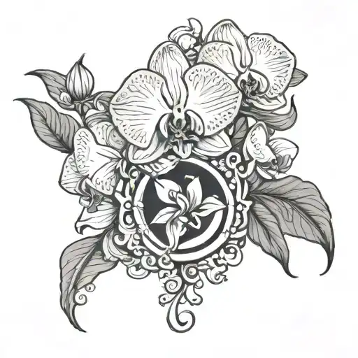 Orchid Floral With A Delicate Bracelet Of Leaves And A Crescent Moon
