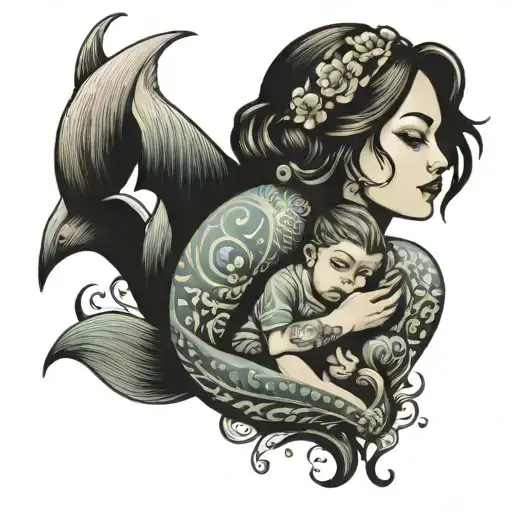 Ocean And Well Concept With A Mother And Child Love Family